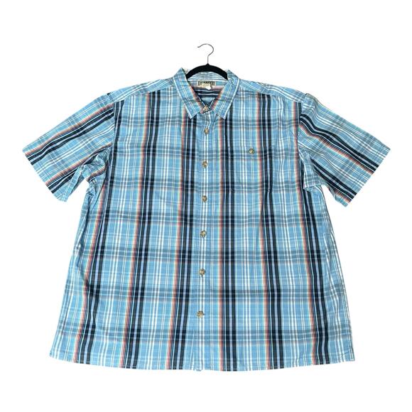 Duluth Trading Men's Point Collar Button-Down Shirt Blue Plaid Cotton Size 2XL - Picture 1 of 6